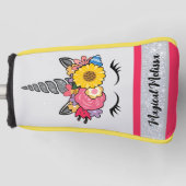 マジカルAFユニコーンシルバーグリッターフラワークラウン ゴルフヘッドカバー (正面)