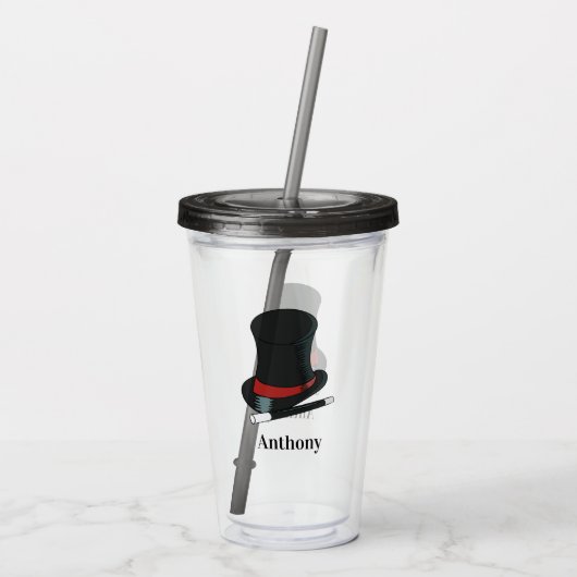 マジシャスハットと魔法ウォンドパーソナライズされた アクリルタンブラー (裏面)