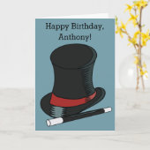 マジシャスハットと魔法ウォンドパーソナライズされた カード (黄色い花)