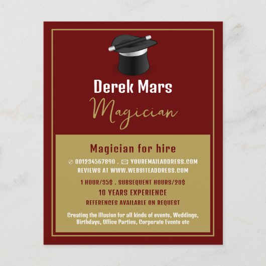 マジシャンの帽子と杖、マジシャン広告ズ チラシ (正面)