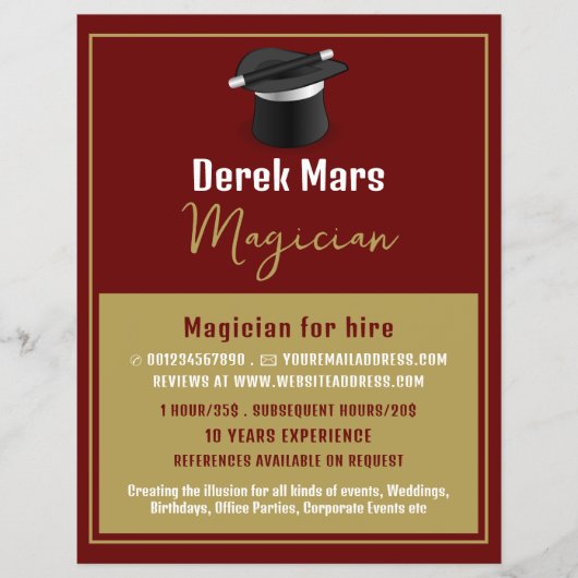 マジシャンの帽子と杖、マジシャン広告ズ チラシ (正面)