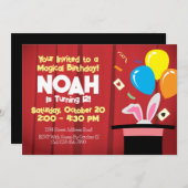 マジシャンの誕生日パーティー招待状 - トップハットとウサギ 招待状 (正面/裏面)