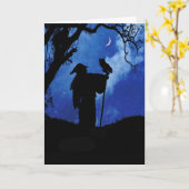 マジシャンウィッカインスパイア誕生日カードとフクロウ カード (黄色い花)