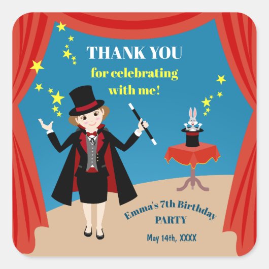 マジシャンガールショーバースデーパーティー スクエアシール (正面)