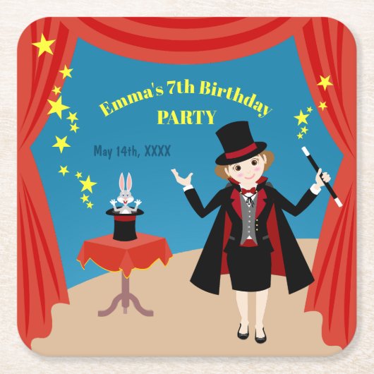 マジシャンガールショーバースデーパーティー スクエアペーパーコースター (正面)
