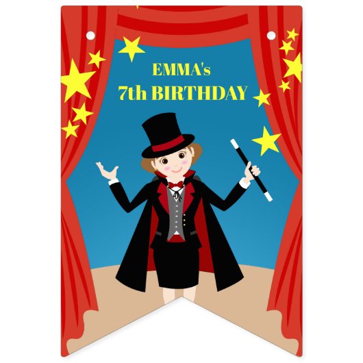 マジシャンガールショーバースデーパーティー バンティングフラッグ (第1の旗)