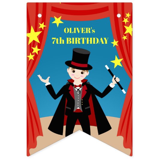 マジシャンガールショーバースデーパーティー バンティングフラッグ (第1の旗)