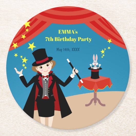 マジシャンガールショーバースデーパーティー ラウンドペーパーコースター (正面)