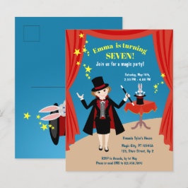マジシャンガールショー誕生日パーティー インビテーションポストカード