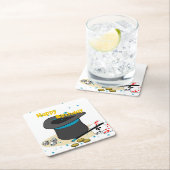 マジシャンズハットハッピーバースデーキッズパーティー スクエアペーパーコースター (インサイチュ)