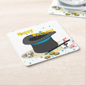 マジシャンズハットハッピーバースデーキッズパーティー スクエアペーパーコースター (アングル)