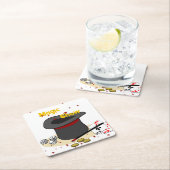 マジシャンズハットハッピーバースデーレッドキッズパーティー スクエアペーパーコースター (インサイチュ)