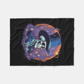 マジシャントップハットスターズスモークスカルハロウィン フリースブランケット (正面(横))