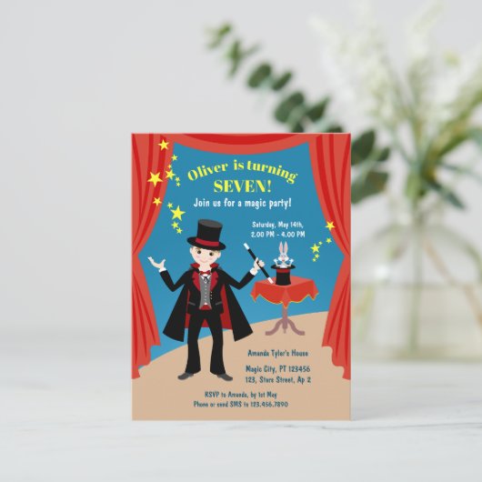 マジシャンボーイ・ショー誕生日パーティー インビテーションポストカード (スタンド正面)