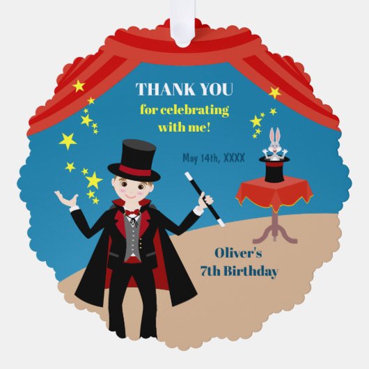 マジシャンボーイ・ショー誕生日パーティー オーナメントカード (正面)