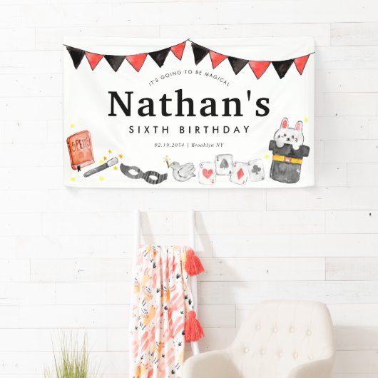 マジシャンラビットワンド魔法ショーバースデーパーティー 横断幕 (インサイチュ)