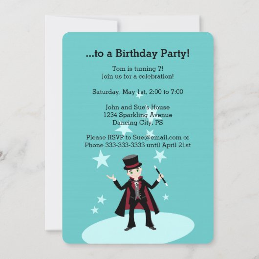 マジシャン男の子の誕生日パーティーの招待 招待状 (裏面)