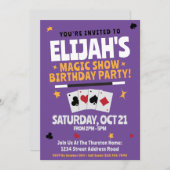 マジシャン誕生日招待状 – ワンド&カード 招待状 (正面/裏面)