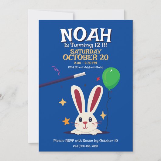 マジシャン魔法ショーバースデーパーティーの招待 招待状 (正面)