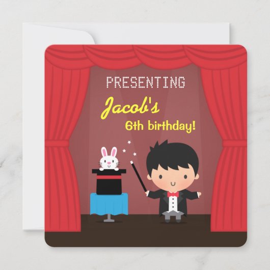 マジシャン キッズ 誕生日パーティー インビテーションカード 招待状 (正面)
