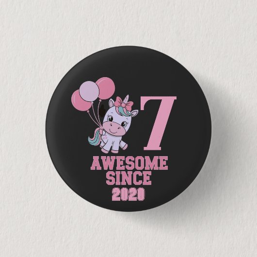 マジッカスタマイズク7歳オールドユニコーン誕生日ガール 缶バッジ (正面)