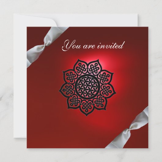 マジックイベント リボン 白 赤 シャンパン 招待状 (正面)