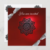 マジックイベント リボン 白 赤 シャンパン 招待状 (正面/裏面)