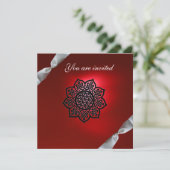 マジックイベント リボン 白 赤 ワインボトル 招待状 (スタンド正面)