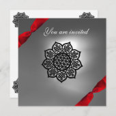 マジックイベント リボン 白 赤 招待状 (正面/裏面)