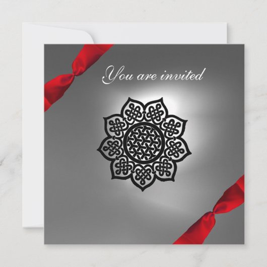 マジックイベント リボン 白 赤 招待状 (正面)