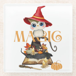 マジックウィッチフクロウの秋をテーマにしたデザイン ガラスコースター