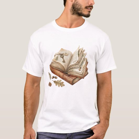 マジックキー付きアンティークな開いた本 Stories Essays an Tシャツ (正面)