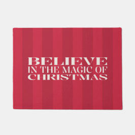 マジッククリスマスの魔法を信じて ビンテージストライプ レッド ドアマット