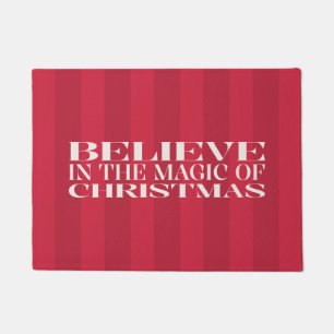 マジッククリスマスの魔法を信じて ビンテージストライプ レッド ドアマット