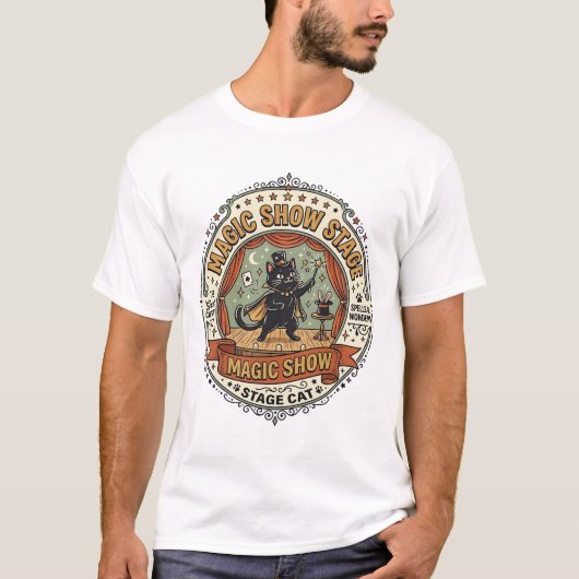 マジックショーの舞台の猫 マジックショーの舞台の猫 レトロ Tシャツ (正面)