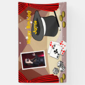 マジックショーステージ ハッピーバースデー 名前 赤 横断幕 (縦)