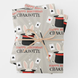 マジックショーマジシャンキッズ誕生日カスタム名 ラッピングペーパーシート