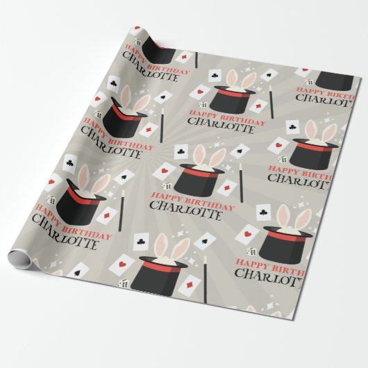 マジックショーマジシャンキッズ誕生日カスタム名 ラッピングペーパー (アンロールド)