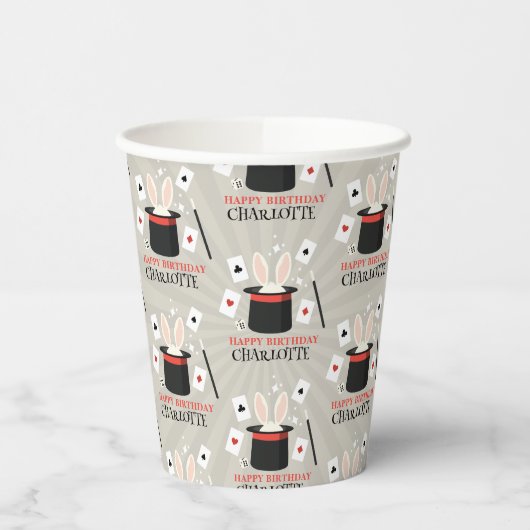 マジックショーマジシャンキッズ誕生日カスタム名 紙コップ (左)