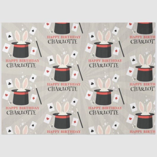 マジックショーマジシャンキッズ誕生日カスタム名 薄葉紙 (正面)