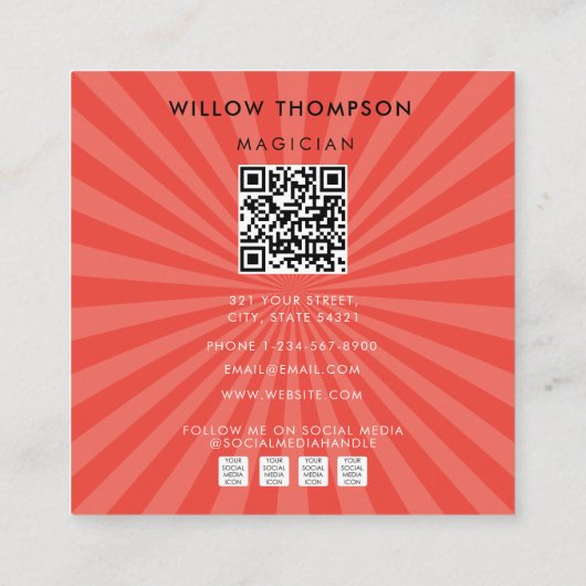 マジックショー魔術錯覚QRコードソーシャルメディア スクエア名刺 (裏面)