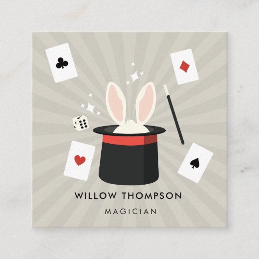 マジックショー魔術錯覚QRコードソーシャルメディア スクエア名刺 (正面)