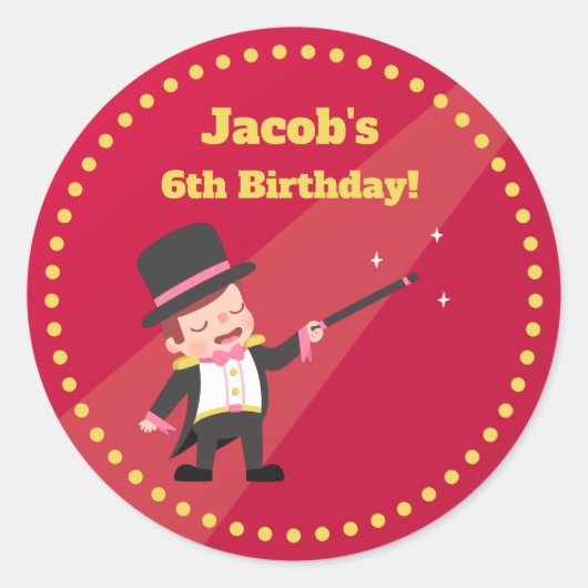 マジックショー 魔術師 少年 誕生日パーティー 飾り ラウンドシール (正面)