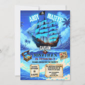 マジックネオンブルーグローパイレートシップアホイ誕生日 招待状 (正面)