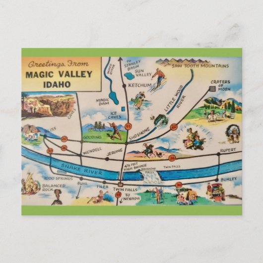 マジックバレーアイダホ州地図 ポストカード (正面)
