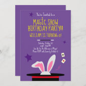 マジックバースデーパーティー招待状 - トップハット＆ウサギ 招待状 (正面/裏面)