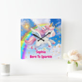 マジックユニコーン オーダーメイド 子供の名前 スクエア壁時計 (ホーム)