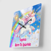 マジックユニコーン オーダーメイド 子供の名前 スクエア壁時計 (傾斜)