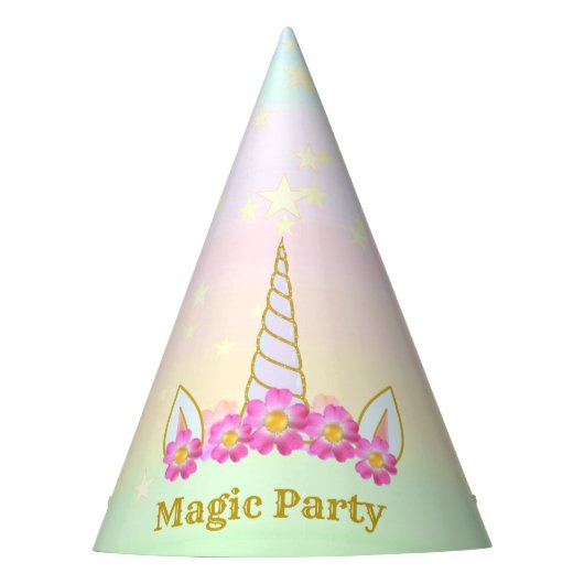 マジックユニコーン、花と星 パーティーハット (正面)