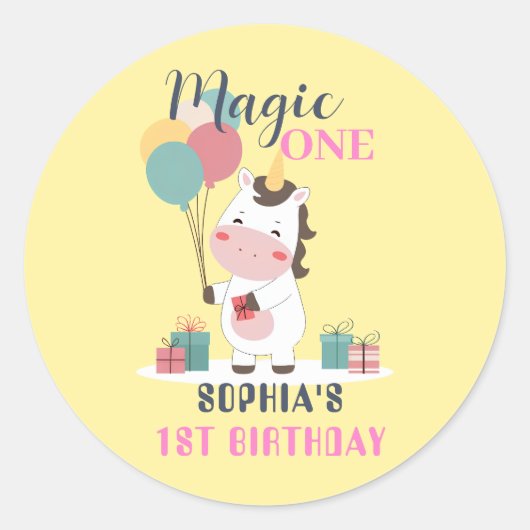 マジックワン ユニコーン 1歳の誕生日 ラウンドシール (正面)